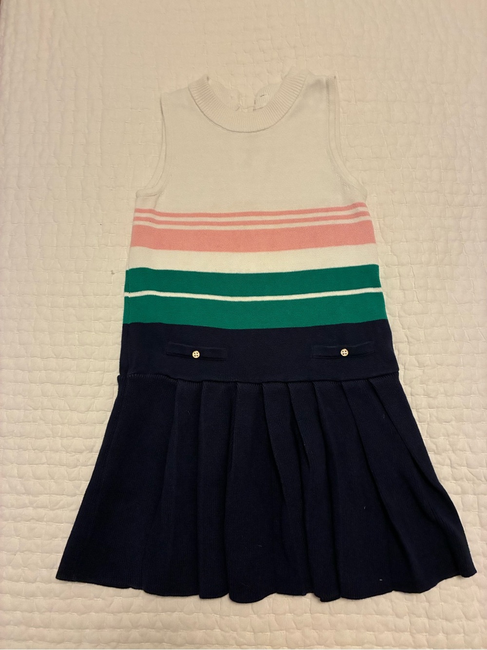 Janie and Jack Sleeveless Striped Knit Dress in White, Pink, Green, and Navy